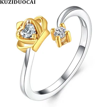 Kuziduocai Новые модные ювелирные изделия из Циркона, нержавеющая сталь, Регулируемый размер, Корона, Сердце Любви, Свадебные кольца для женщин, R-96