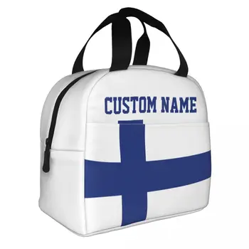Пользовательское название Finland Lunch Bag Cooler Tote Bag Изолированный Тепловой Ланч-Бокс Многоразового Использования для Мужчин Мальчиков Девочек-подростков Пикник Путешествия Работа