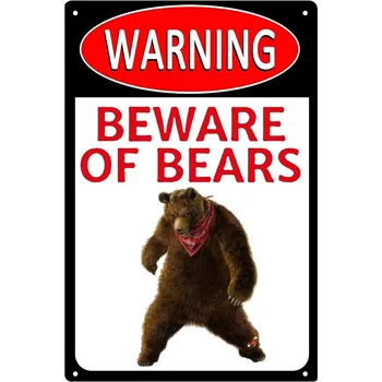 Предупреждение Остерегайтесь знака Медведя, Забавных медведей, Жестяной Вывески, Ретро-настенного художественного украшения, Металлической вывески, подарка, сада, Двора, Винтажной Печатной таблички