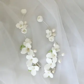 Белая керамическая свадебная заколка для волос в виде цветка, Жемчужно-зеленая Эмалевая расческа в виде листьев, Аксессуары для свадебной тиары, украшения для выпускного вечера
