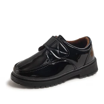Детская модная кожаная обувь для мальчиков 2023, глянцевая простая черная школьная форма, лоферы, детская обувь, бесплатная доставка