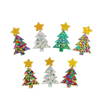 Персонализированные акриловые серьги в виде рождественской елки, Интересные красочные звездные блестки, креативная новинка, Женские серьги, подарок для девочек