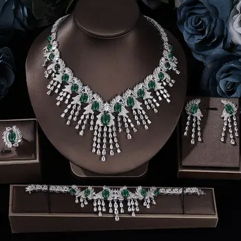 Известный Бренд 4pcs Bridal Zirconia Full Jewelry Sets For Women Party, Дубай Нигерия CZ Crystal Свадебные Наборы Ювелирных Изделий