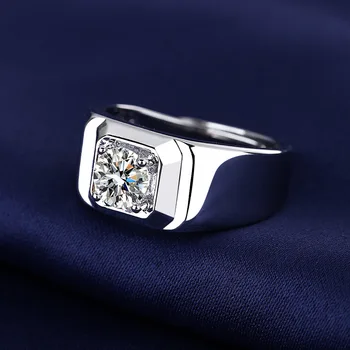 Кольцо с имитацией бриллианта Mosonite, властный мужчина, роскошь, мужское кольцо с высокоуглеродистым бриллиантом, серебро с платиновым покрытием 1 карат, крупное