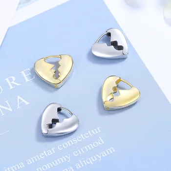 Серебряная игла S925 Простые выдалбливающие серьги-кольца с пряжкой в виде сердца для женщин, модные серьги-кольца в форме круга в форме сердца, ювелирные изделия