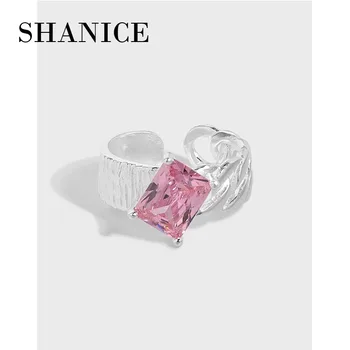 Открытое кольцо из стерлингового серебра SHANICE S925 с квадратным розовым кристаллом и топазом, женские кольца с открытым кольцом Micro CZ, изысканные ювелирные украшения