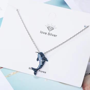 Solitaire 2-каратный Синий Муассанит, Бриллиантовое ожерелье с дельфином, колье из стерлингового серебра 925 пробы, Эффектное ожерелье, Женские подарочные украшения