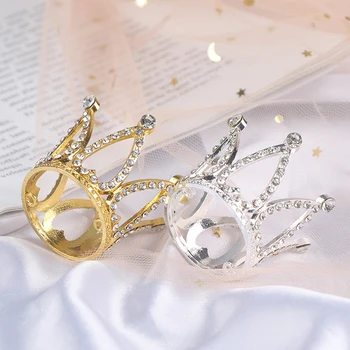 1шт мини-корона принцессы с украшением в виде кристаллов и жемчуга, Тиара, Детские украшения для волос на свадьбу, День рождения, украшение торта