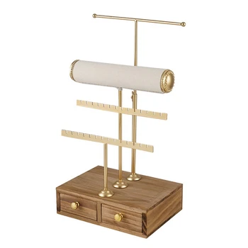 Деревянный держатель для браслета и базовая коробка для хранения 4-уровневого ожерелья, серег, часов, ювелирных изделий, подвесного органайзера, держателя