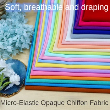 Микро-эластичная непрозрачная шифоновая ткань по метру для пошива платьев, юбок, Мягкая тонкая летняя однотонная подкладка, текстильная драпировка