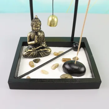 Дзен садовый набор Статуя Будды, молоток, камни и кристаллы, чаша-держатель для ароматических палочек и деревянный поднос для медитации йоги