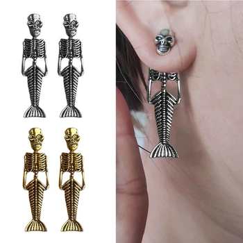 Привлекательные серьги-скелетоны для ушей, металлические серьги-черепа на Хэллоуин, уникальные кольца для ушей
