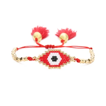 Бохо украшения из бисера позолоченный браслет злейшего глаза ручной работы подарок для женщин девушка красная веревка кисточкой талисман браслеты