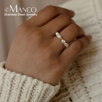 Кольцо на палец с жемчугом EManco, Белое Круглое кольцо с жемчугом, Корейский Минималистичный Подарок на Годовщину свадьбы