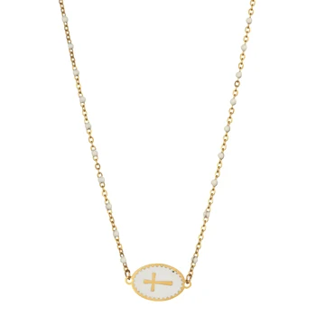 ZMZY Белое ожерелье с подвеской в виде креста из нержавеющей стали, бусы, ожерелье для католических христианских украшений