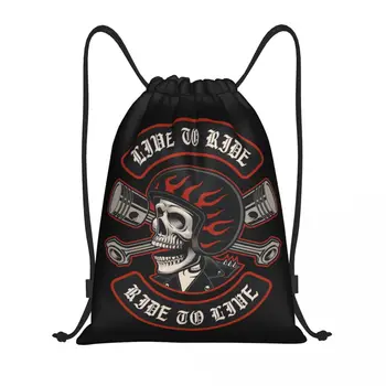 Изготовленный на заказ рокабилли-рок-байкер, мотоциклетная сумка с черепом на шнурке для покупок, рюкзаки для йоги, женские, мужские, спортивные, для спортзала, рюкзак