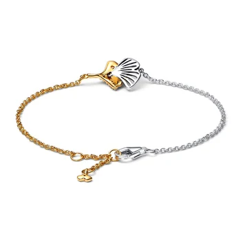 Серебряный двухцветный браслет из Гинкго Pandora 925 пробы, Элегантные Роскошные Новогодние украшения, Подарки для женщин