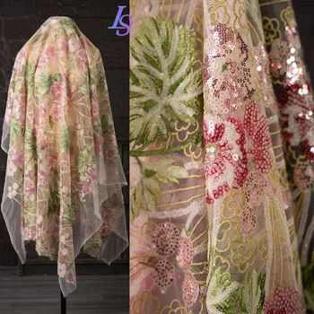 Ткань с блестками, вышивкой, градиентной сеткой с цветами, свадебное платье, детская одежда для выступлений на сцене, дизайнерские ткани