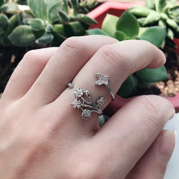 Изысканные кольца для открывания цветов-бабочек серебряного цвета с покрытием из розового золота, свадебные Обручальные кольца, ювелирные изделия