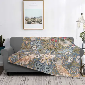 Ультрамягкое флисовое одеяло Strawberry Thief, теплые фланелевые одеяла William Morris с цветочным текстильным рисунком для кровати, стеганое одеяло для дивана