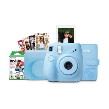 Комплект Fujifilm INSTAX Mini 7+ (пленка в 10 упаковках, альбом, чехол для фотоаппарата, наклейки), светло-голубой, совершенно новое состояние