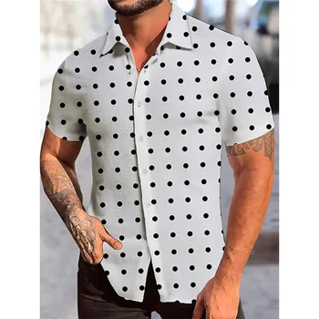 Новая мужская Гавайская рубашка, Топы с коротким рукавом, Одежда в горошек, Модная Уличная одежда, Топы Оверсайз, Мужские рубашки 5xl, Мужские S