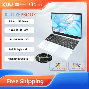 15,6-дюймовый ноутбук KUU Yepbook Celeron N5095, 16 ГБ оперативной памяти, 512 ГБ SSD-накопителя, Windows 11 Pro, Клавиатура с подсветкой, отпечаток пальца