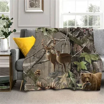 Камуфляжные одеяла с рисунком Охотничьего Оленя для кроватей, дивана, Зимнего теплого одеяла King Queen Size, супер Мягкого и легкого веса