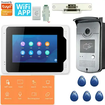 Tuya WIFI Видеодомофон для дома, наружный домофон с экраном, 7-дюймовый монитор, уличный дверной звонок, RFID-панель вызова для дома