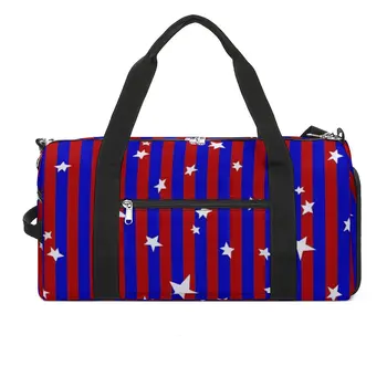 Спортивная сумка в синюю и красную полоску, спортивная сумка большой емкости, пара Оксфордских сумок со звездным принтом, Винтажная сумка для багажа, фитнес-сумка