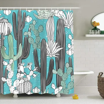 Занавеска для душа с мультяшным кактусом Растения тропических джунглей Цветы Европейский Декор стен в ванной комнате для мальчиков с крючком Полиэфирная ширма
