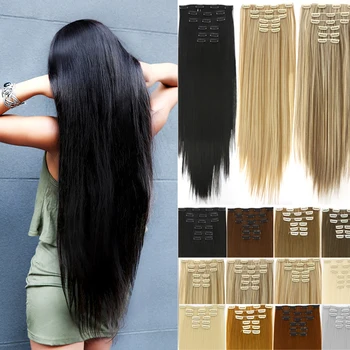 DANBO 16 зажимов для наращивания длинных прямых синтетических волос на заколках из высокотемпературного волокна Черно-коричневый шиньон