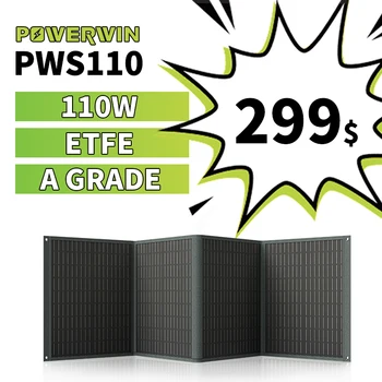 POWERWIN PWS110 Складная Солнечная Панель 110 Вт ETFE Серии IP65/Параллельная Эффективность 24% Прочный Регулятор Напряжения Быстрый Выход QC RV