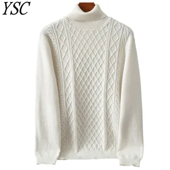 YSC 2023 Новые мужские вязаные свитера из искусственной шерсти с высоким откидным воротником, Утолщенный Yuanbao Needle, высококачественный Теплый пуловер