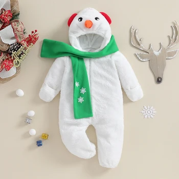 Детский костюм Снеговика, теплый комбинезон с капюшоном и шарфом с длинным рукавом, Комплект детской рождественской одежды для косплея
