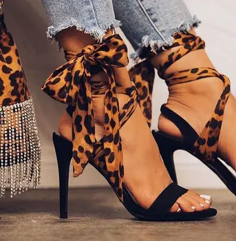 Летние Модные Леопардовые Вечерние Пикантные Босоножки на тонком каблуке с открытым носком, Элегантные Женские туфли-лодочки с ремешком и пряжкой, размер 35-41