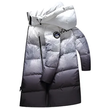 Ветрозащитные Водонепроницаемые мужские зимние куртки, теплые пальто на 90% Белом утином пуху, Брендовая мужская длинная пуховая куртка, Модный градиентный цвет 3XL