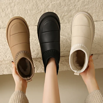 Сапоги, женские низкие ботинки на плоском каблуке, зимняя обувь с круглым носком, Сапоги-Женская резина на лодыжках, 2023, Зимние женские базовые кружева-
