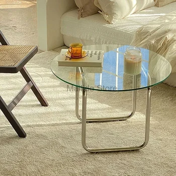 Журнальные столики из скандинавского стекла, легкая роскошная мебель для гостиной, Современный дом, Прозрачный низкий столик, минималистичный круглый диван, приставной столик