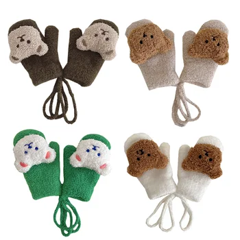 Зимние детские перчатки Bear, мягкие теплые флисовые детские перчатки Snow Kawaii, детские варежки для девочек и мальчиков, аксессуары от 1 до 4 лет