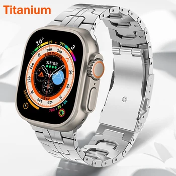 Роскошный Титановый Ремешок для Apple Watch Band 9 Ultra 49 мм 45 мм 44 мм 41 40 38 мм Мужской Браслет iWatch Ultra2 SE 8 7 6 5 4 3