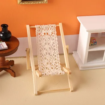 Миниатюрный кукольный домик Складной шезлонг Деревянный стул Кукольный домик Мини Модель складного стула Мини мебель для кукольного домика