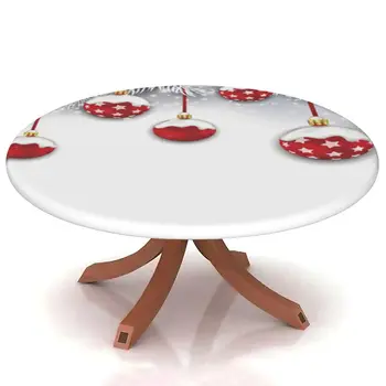Круглая скатерть с рисунком Рождественского шара, эластичное покрытие стола, водонепроницаемое покрытие обеденного стола для внутреннего и наружного декора.