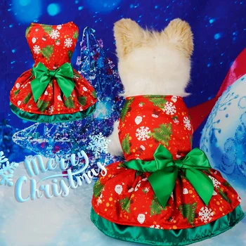 Модное летнее платье для щенка с рисунком рождественской елки и снежинок для рождественской вечеринки, реквизит для ежедневной фотосъемки