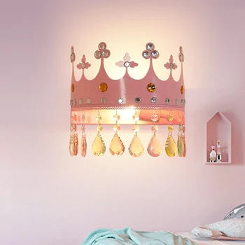 Детская комната в стиле ар-деко, розовые Настенные светильники, детская Спальня, Хрустальная корона, настенное бра, зеркало, Светодиодное Освещение для Прохода в помещении
