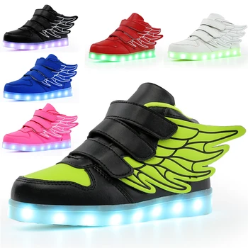 Новые 25 ~ 37 USB-зарядных крыльев, светящиеся детские кроссовки для скейтборда, дизайнерская светодиодная обувь для девочек и мальчиков, повседневная спортивная обувь для малышей