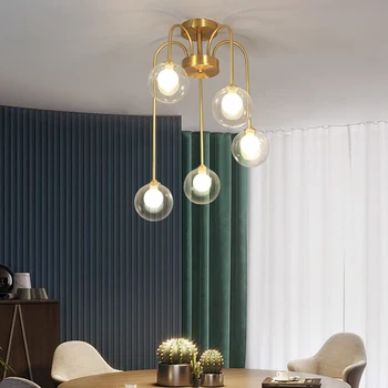 Современная роскошная люстра для гостиной в скандинавском стиле Столовая Спальня Кабинет Кухня Проход Стеклянный шар Глянцевая люстра для внутреннего освещения