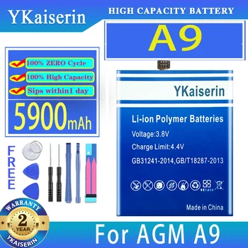 YKaiserin A 9 Сменный аккумулятор емкостью 5900 мАч для мобильного телефона AGM A9 Batteria + Бесплатные инструменты