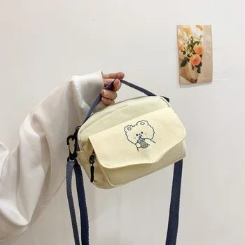 Мультяшные холщовые сумки через плечо, женская сумка с клапаном, универсальные студенческие сумки Kawaii Harajuku, женская косметичка через плечо