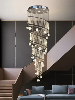 Люстра для лестницы, современная, простая и легкая, роскошная двухуровневая вилла, лофт, гостиная, хрустальная квартира XINGX, вращающаяся длинная люстра